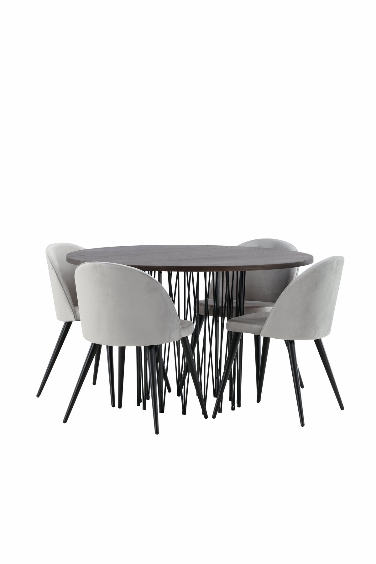 Stone Matbord med Velvet Stolarna – Bord: ⌀120 Stol: 57x76,5x50