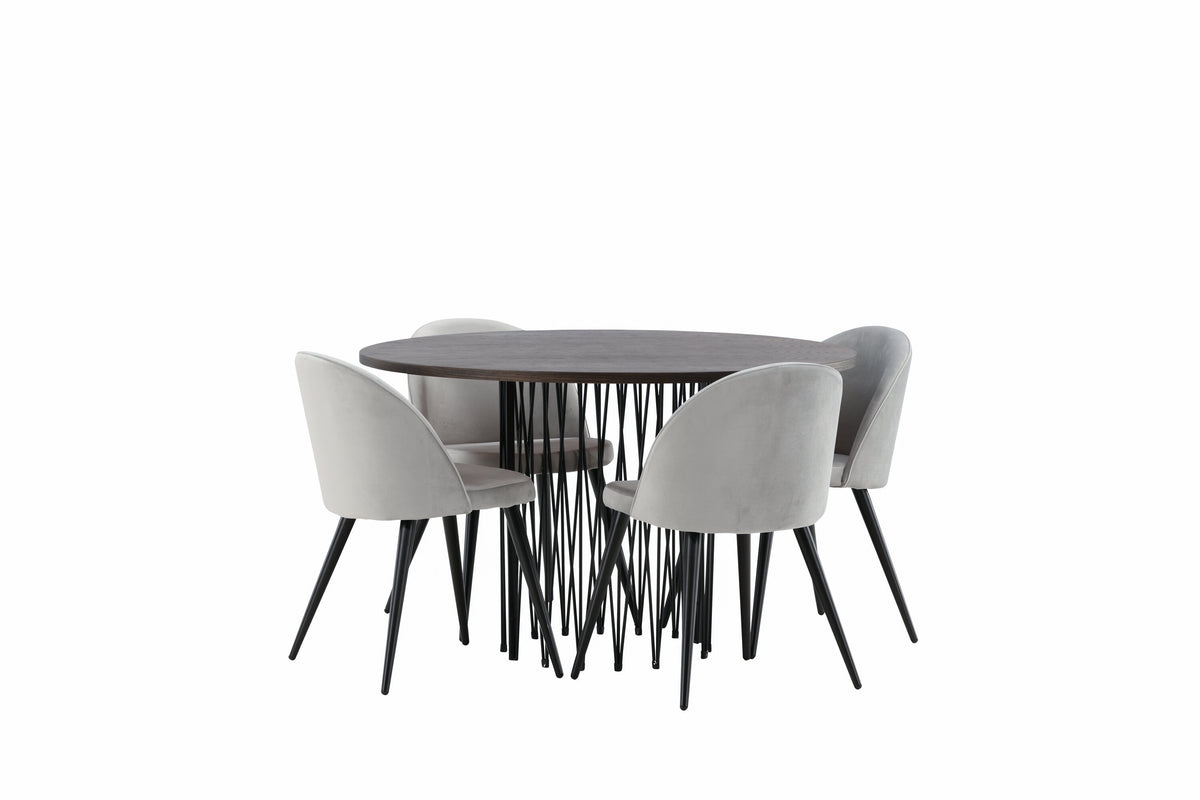 Stone Matbord med Velvet Stolarna – Bord: ⌀120 Stol: 57x76,5x50