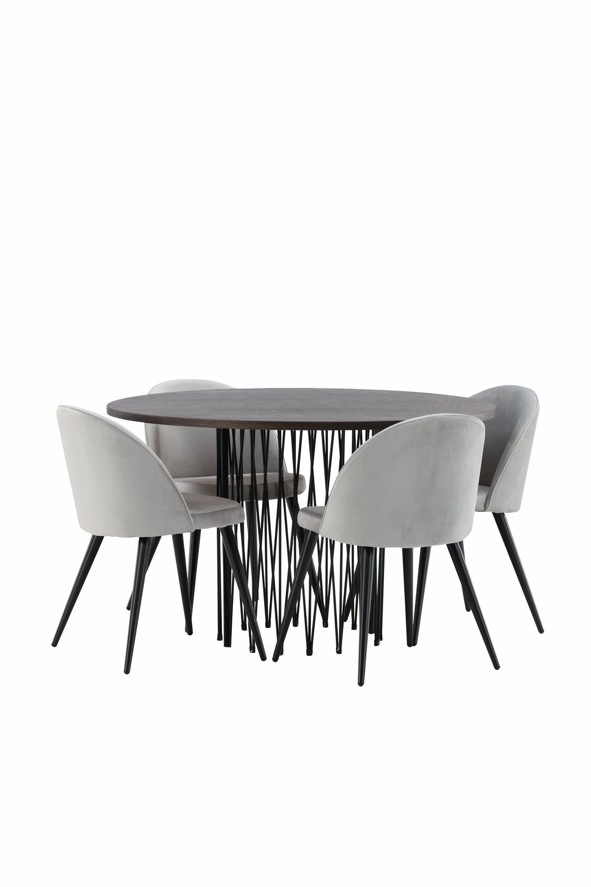 Stone Matbord med Velvet Stolarna – Bord: ⌀120 Stol: 57x76,5x50