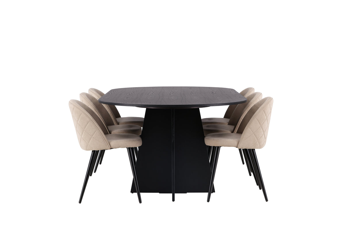 Bootcut Matbord med Velvet Stolarna – Bord: 75x230x115 Stol: 57x76,5x50
