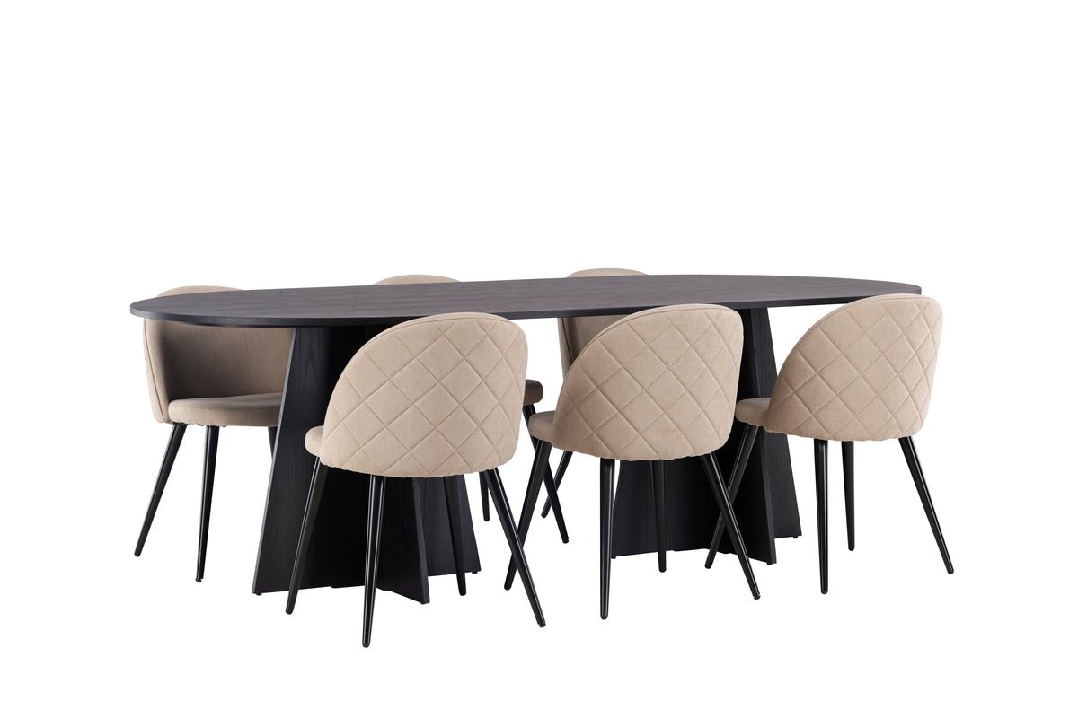 Bootcut Matbord med Velvet Stolarna – Bord: 75x230x115 Stol: 57x76,5x50