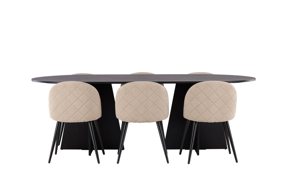 Bootcut Matbord med Velvet Stolarna – Bord: 75x230x115 Stol: 57x76,5x50