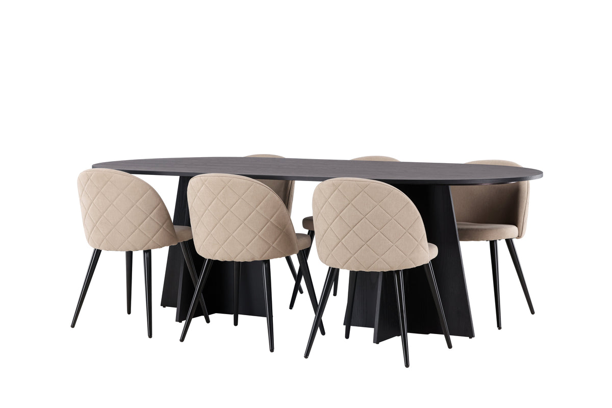 Bootcut Matbord med Velvet Stolarna – Bord: 75x230x115 Stol: 57x76,5x50
