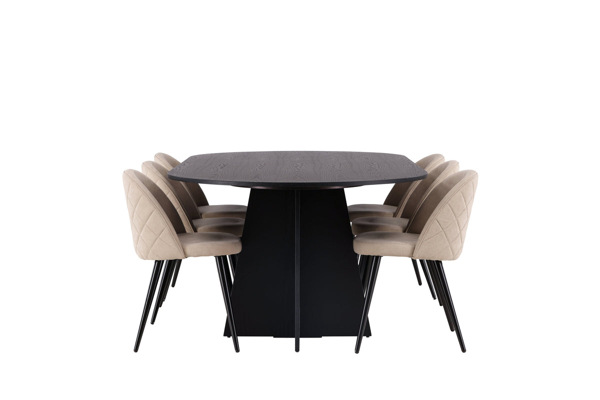 Bootcut Matbord med Velvet Stolarna – Bord: 75x230x115 Stol: 57x76,5x50