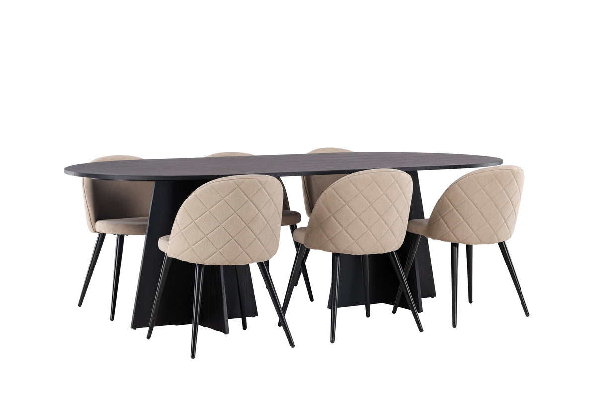 Bootcut Matbord med Velvet Stolarna – Bord: 75x230x115 Stol: 57x76,5x50