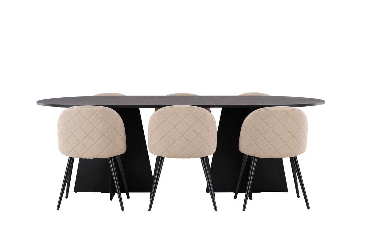 Bootcut Matbord med Velvet Stolarna – Bord: 75x230x115 Stol: 57x76,5x50