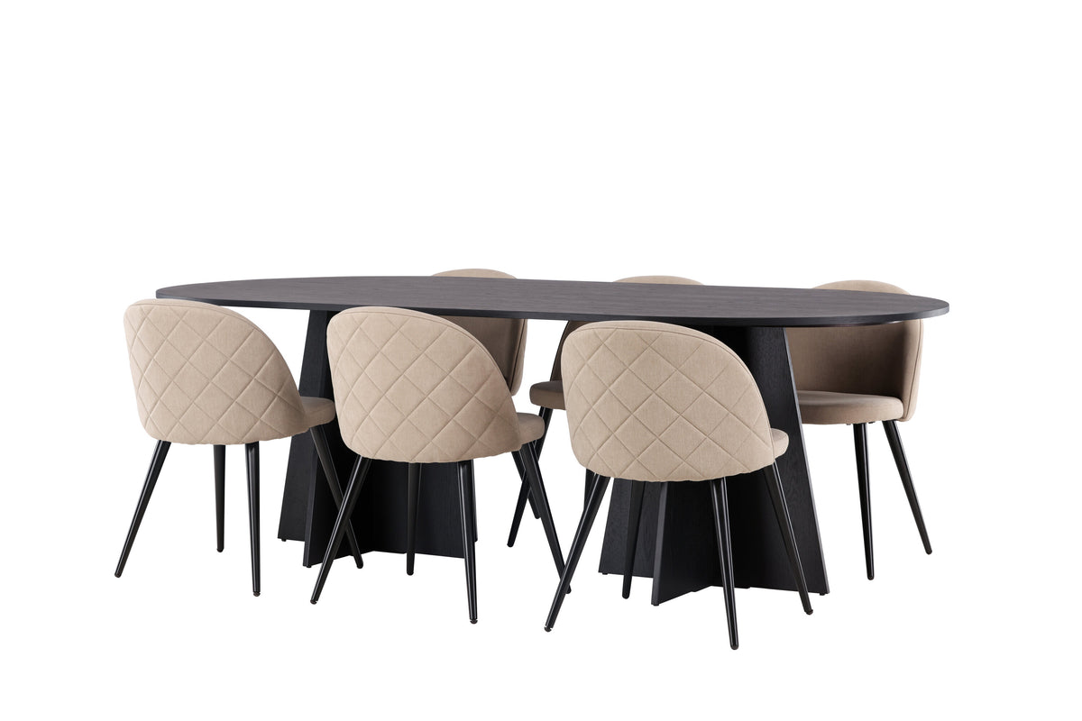 Bootcut Matbord med Velvet Stolarna – Bord: 75x230x115 Stol: 57x76,5x50