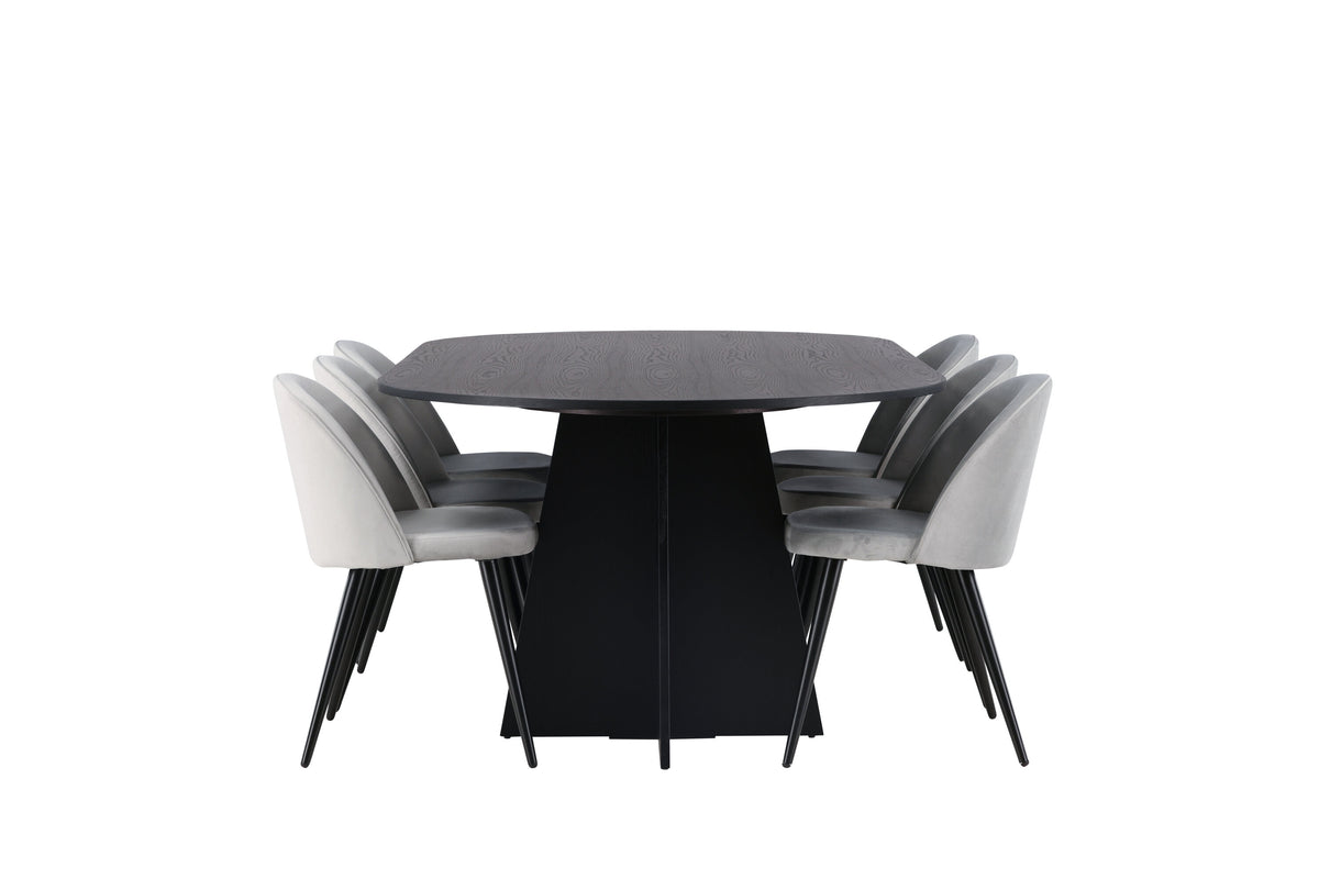 Bootcut Matbord med Velvet Stolarna – Bord: 75x230x115 Stol: 57x76,5x50