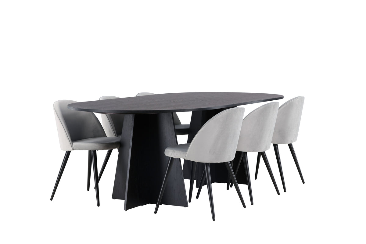Bootcut Matbord med Velvet Stolarna – Bord: 75x230x115 Stol: 57x76,5x50