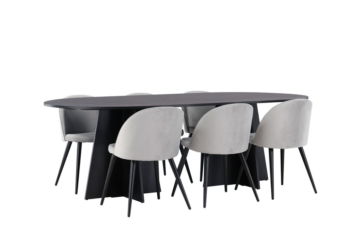 Bootcut Matbord med Velvet Stolarna – Bord: 75x230x115 Stol: 57x76,5x50