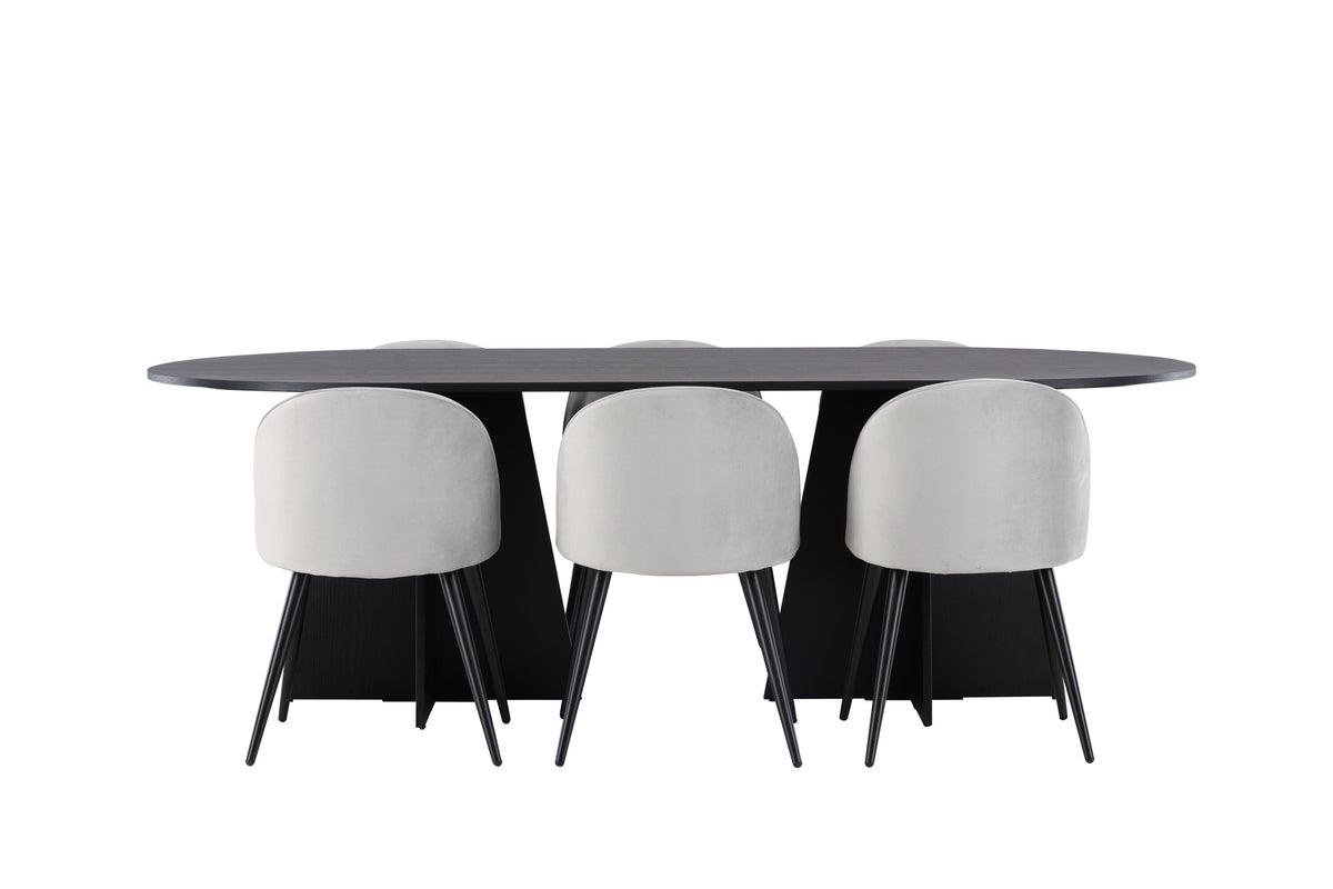 Bootcut Matbord med Velvet Stolarna – Bord: 75x230x115 Stol: 57x76,5x50