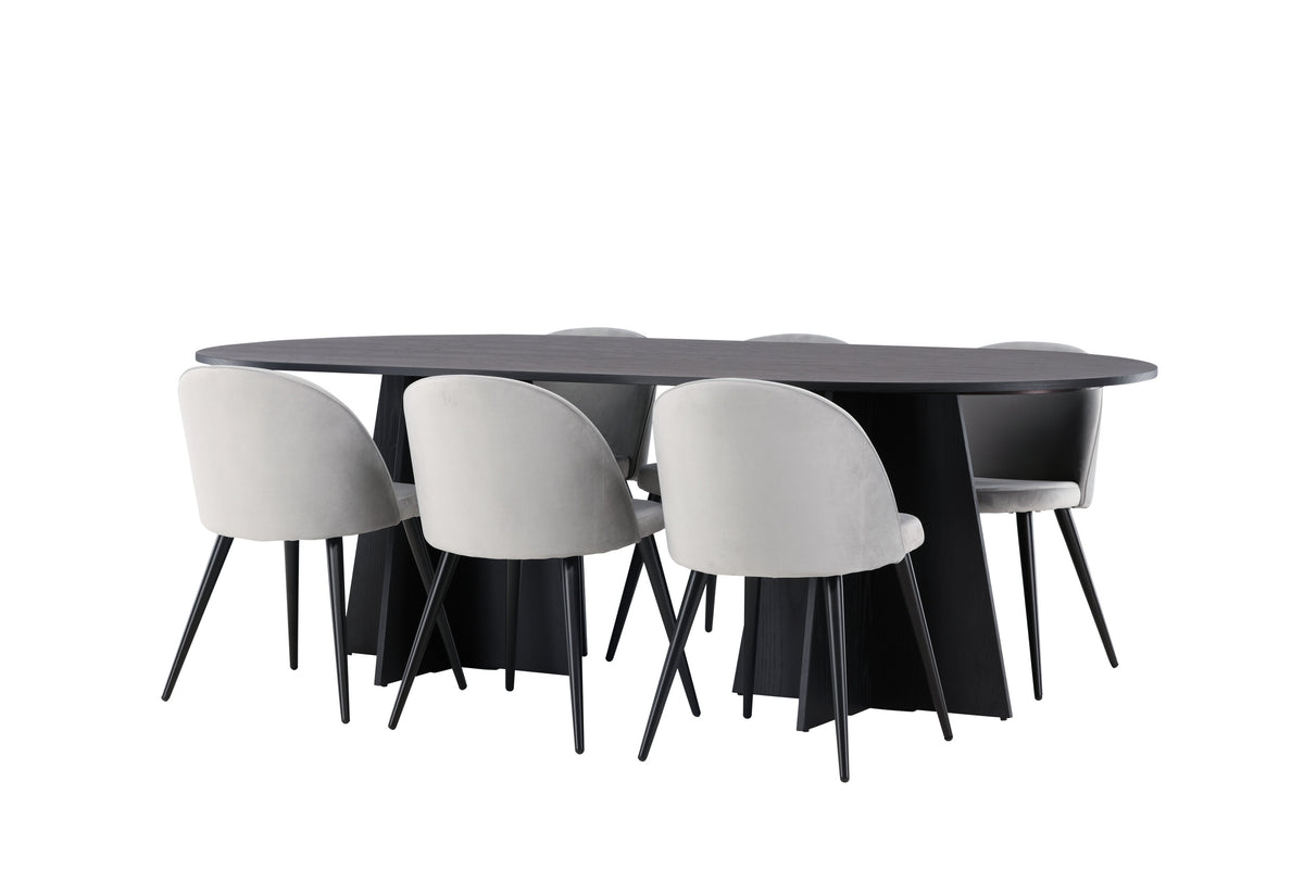 Bootcut Matbord med Velvet Stolarna – Bord: 75x230x115 Stol: 57x76,5x50