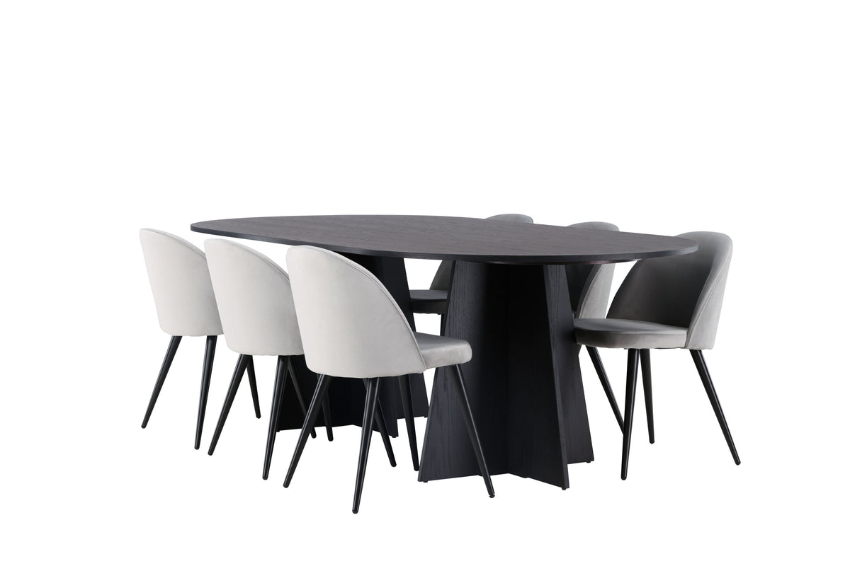 Bootcut Matbord med Velvet Stolarna – Bord: 75x230x115 Stol: 57x76,5x50