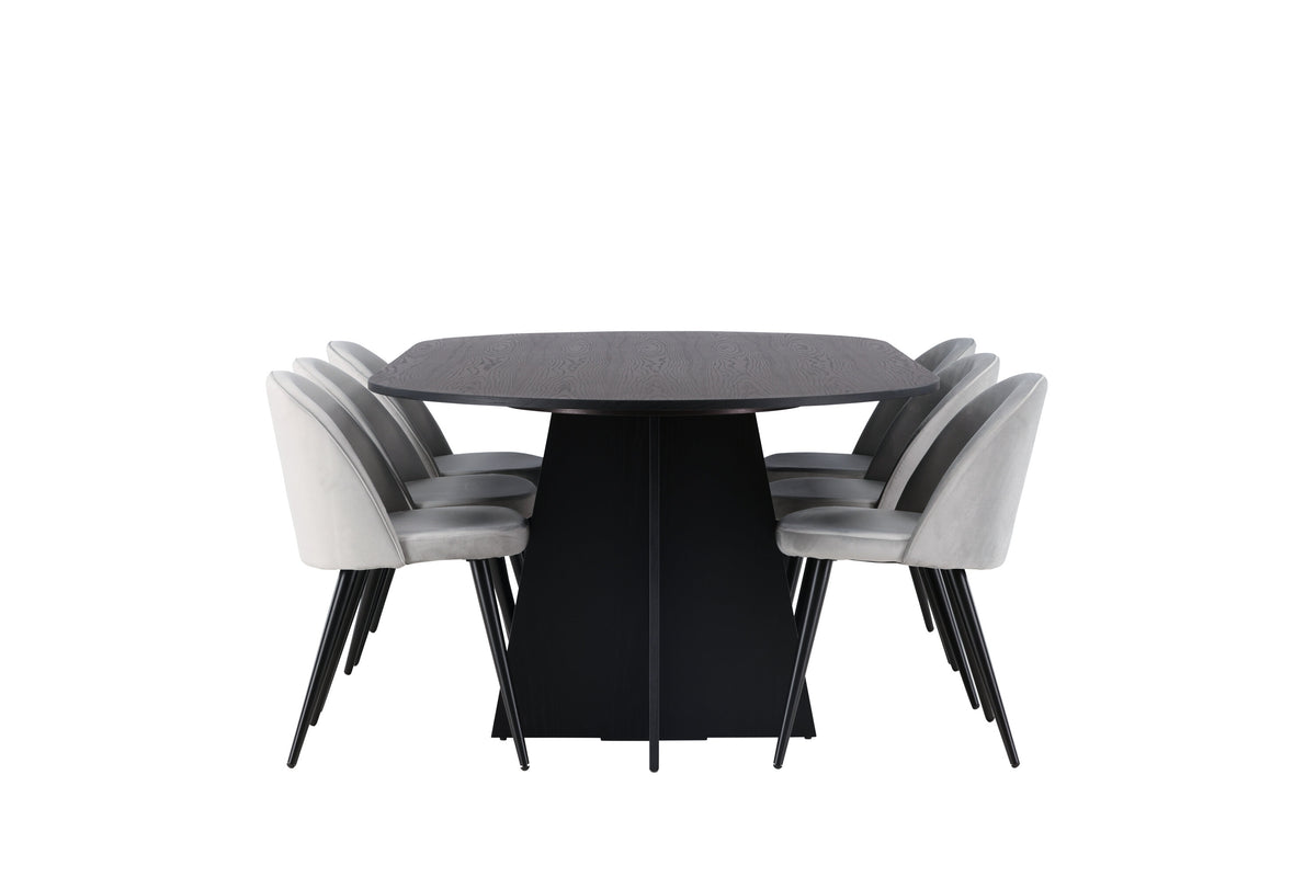 Bootcut Matbord med Velvet Stolarna – Bord: 75x230x115 Stol: 57x76,5x50