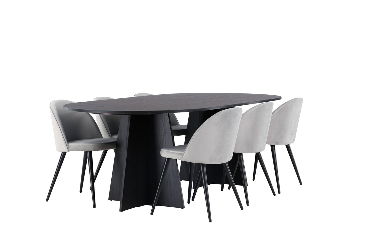 Bootcut Matbord med Velvet Stolarna – Bord: 75x230x115 Stol: 57x76,5x50