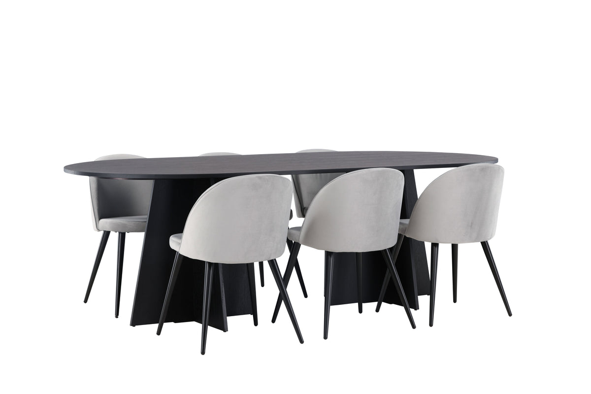 Bootcut Matbord med Velvet Stolarna – Bord: 75x230x115 Stol: 57x76,5x50