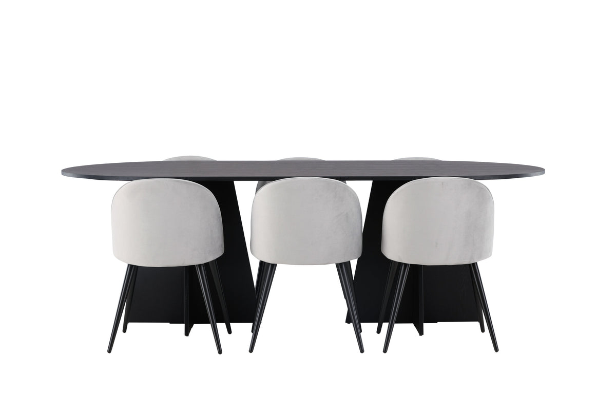 Bootcut Matbord med Velvet Stolarna – Bord: 75x230x115 Stol: 57x76,5x50