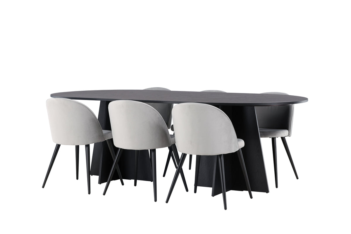 Bootcut Matbord med Velvet Stolarna – Bord: 75x230x115 Stol: 57x76,5x50
