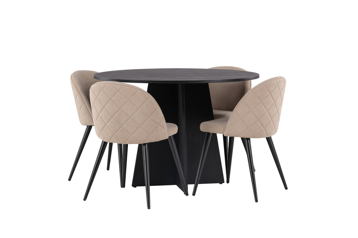 Bootcut Matbord med Velvet Stolarna – Bord: ⌀110 Stol: 57x76,5x50