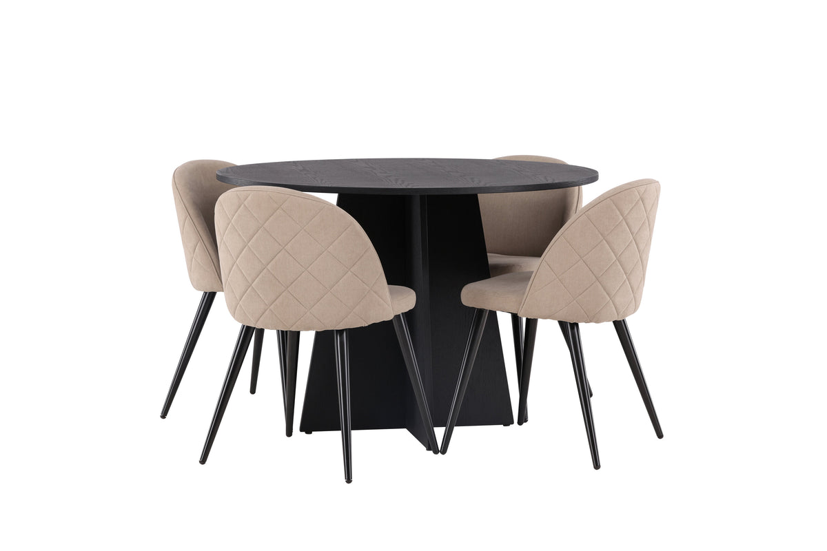 Bootcut Matbord med Velvet Stolarna – Bord: ⌀110 Stol: 57x76,5x50