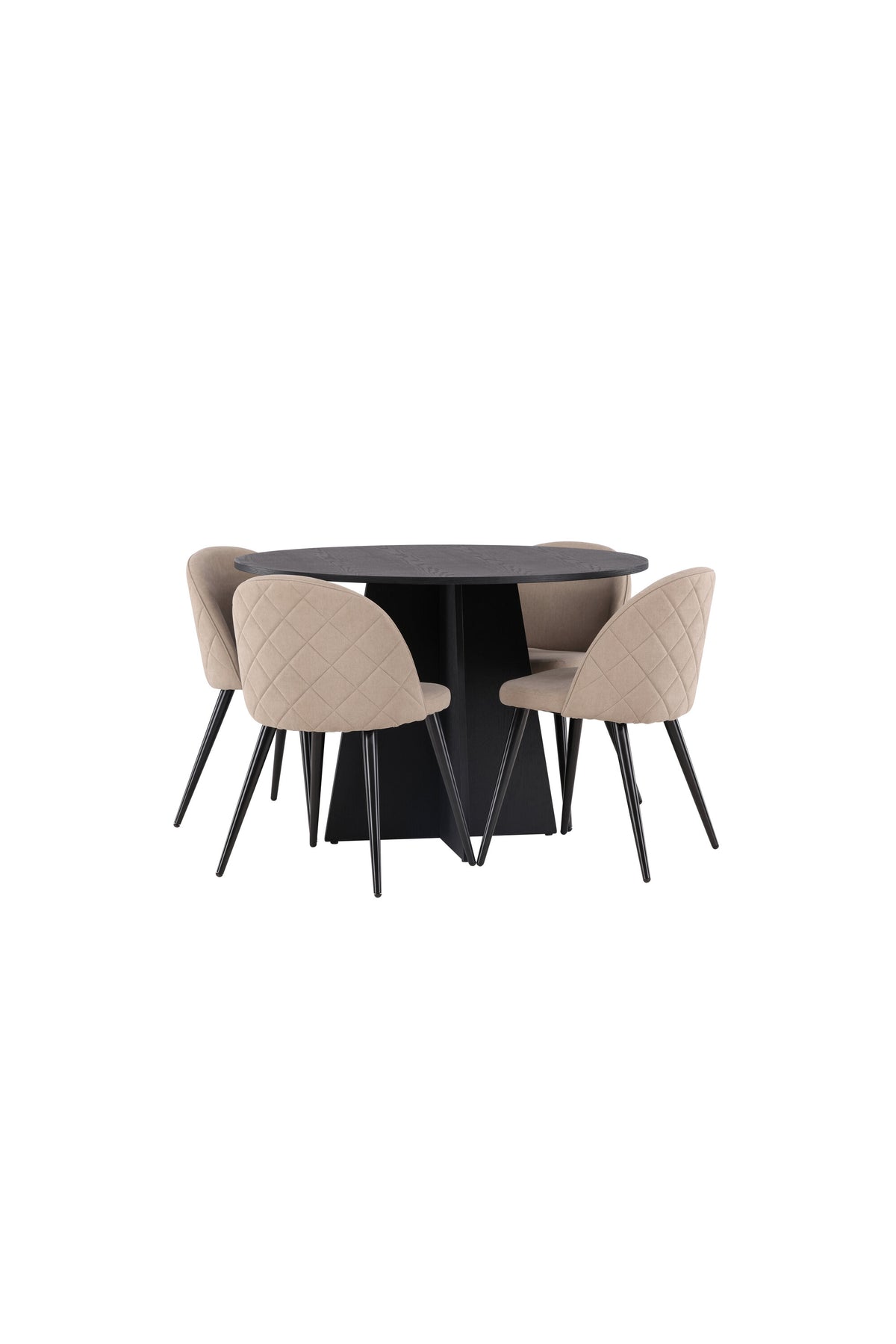 Bootcut Matbord med Velvet Stolarna – Bord: ⌀110 Stol: 57x76,5x50