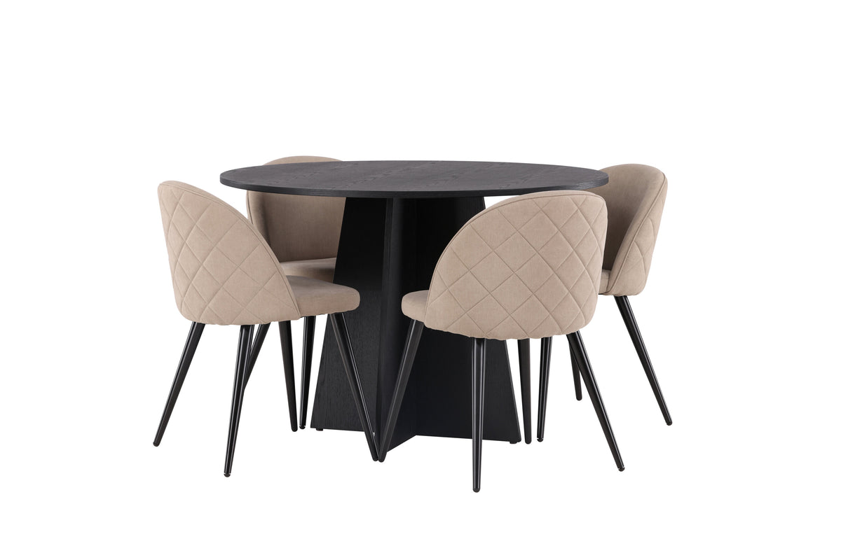Bootcut Matbord med Velvet Stolarna – Bord: ⌀110 Stol: 57x76,5x50