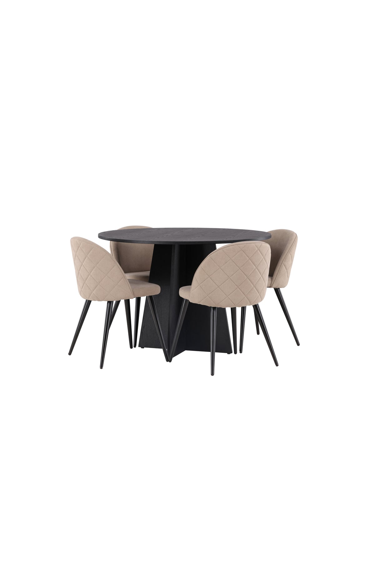 Bootcut Matbord med Velvet Stolarna – Bord: ⌀110 Stol: 57x76,5x50
