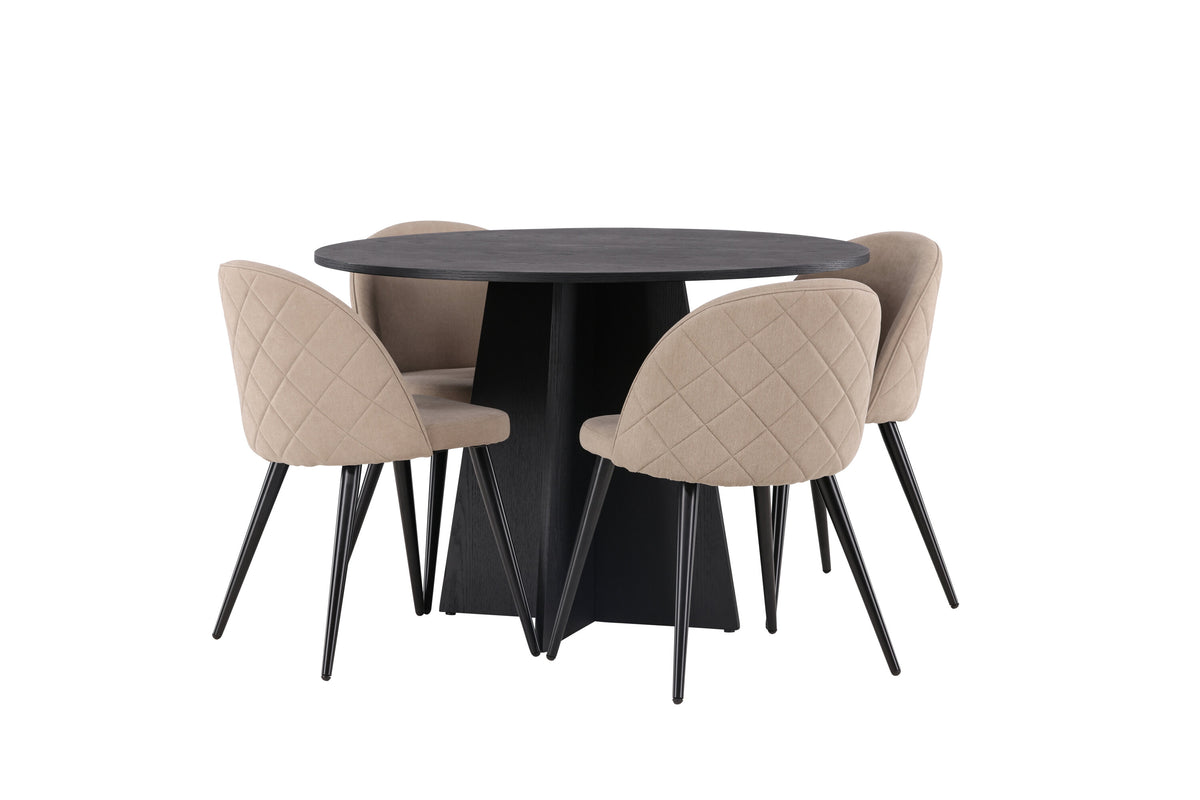 Bootcut Matbord med Velvet Stolarna – Bord: ⌀110 Stol: 57x76,5x50