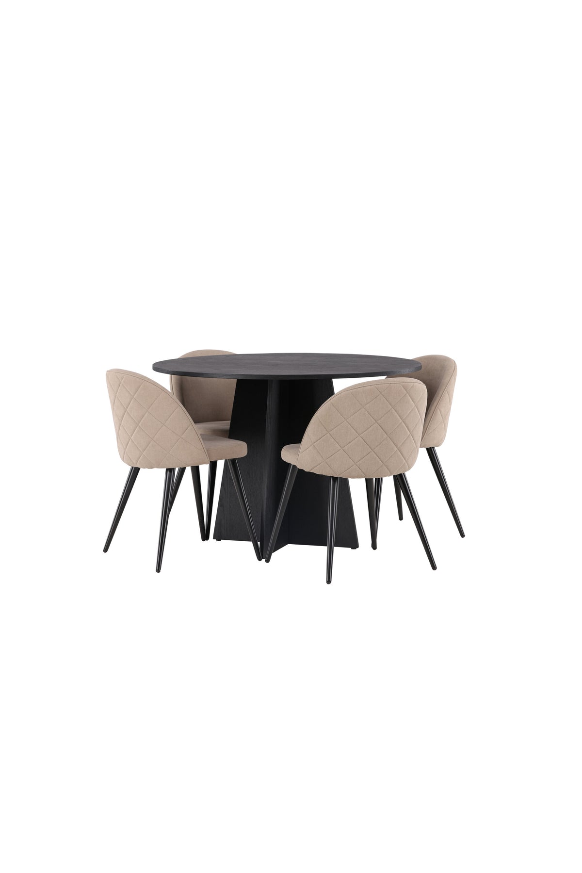 Bootcut Matbord med Velvet Stolarna – Bord: ⌀110 Stol: 57x76,5x50
