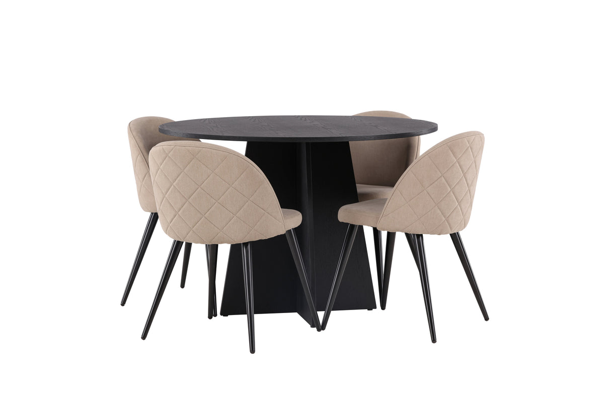 Bootcut Matbord med Velvet Stolarna – Bord: ⌀110 Stol: 57x76,5x50
