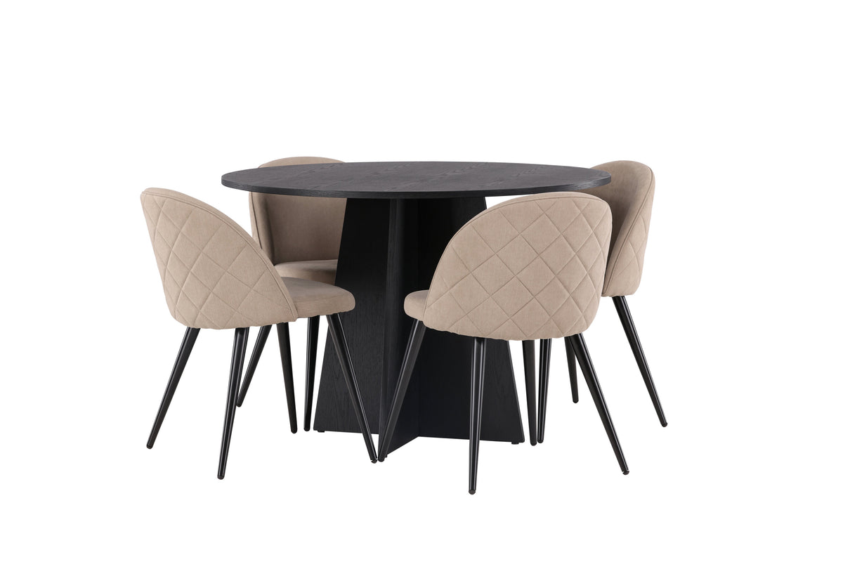 Bootcut Matbord med Velvet Stolarna – Bord: ⌀110 Stol: 57x76,5x50