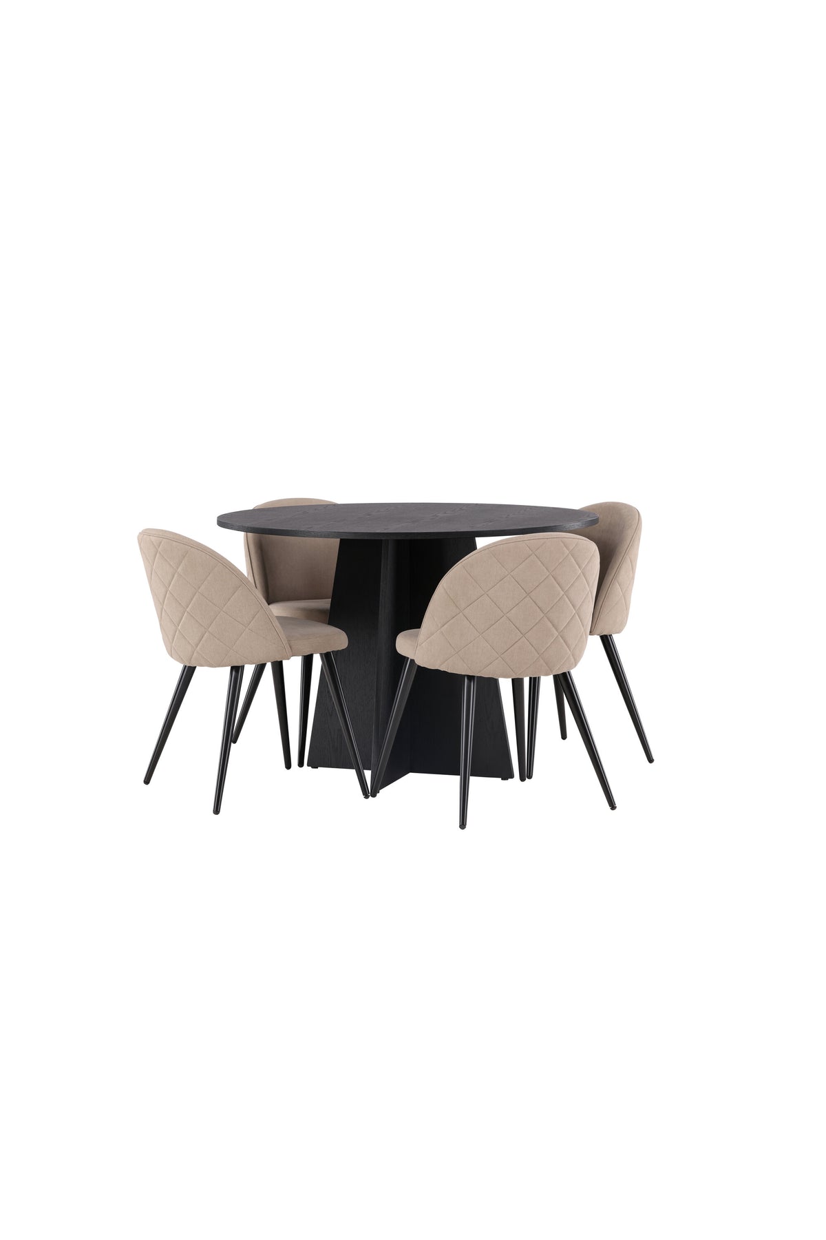 Bootcut Matbord med Velvet Stolarna – Bord: ⌀110 Stol: 57x76,5x50