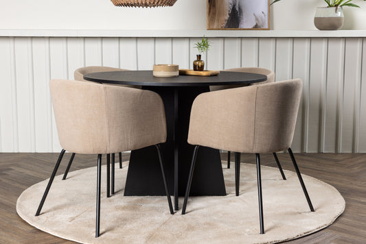 Bootcut Matbord med Berit Stolarna – Bord: ⌀110 Stol: 55x78x55