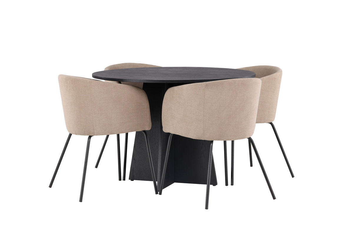Bootcut Matbord med Berit Stolarna – Bord: ⌀110 Stol: 55x78x55