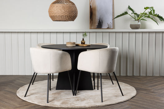 Bootcut Matbord med Berit Stolarna – Bord: ⌀110 Stol: 55x78x55