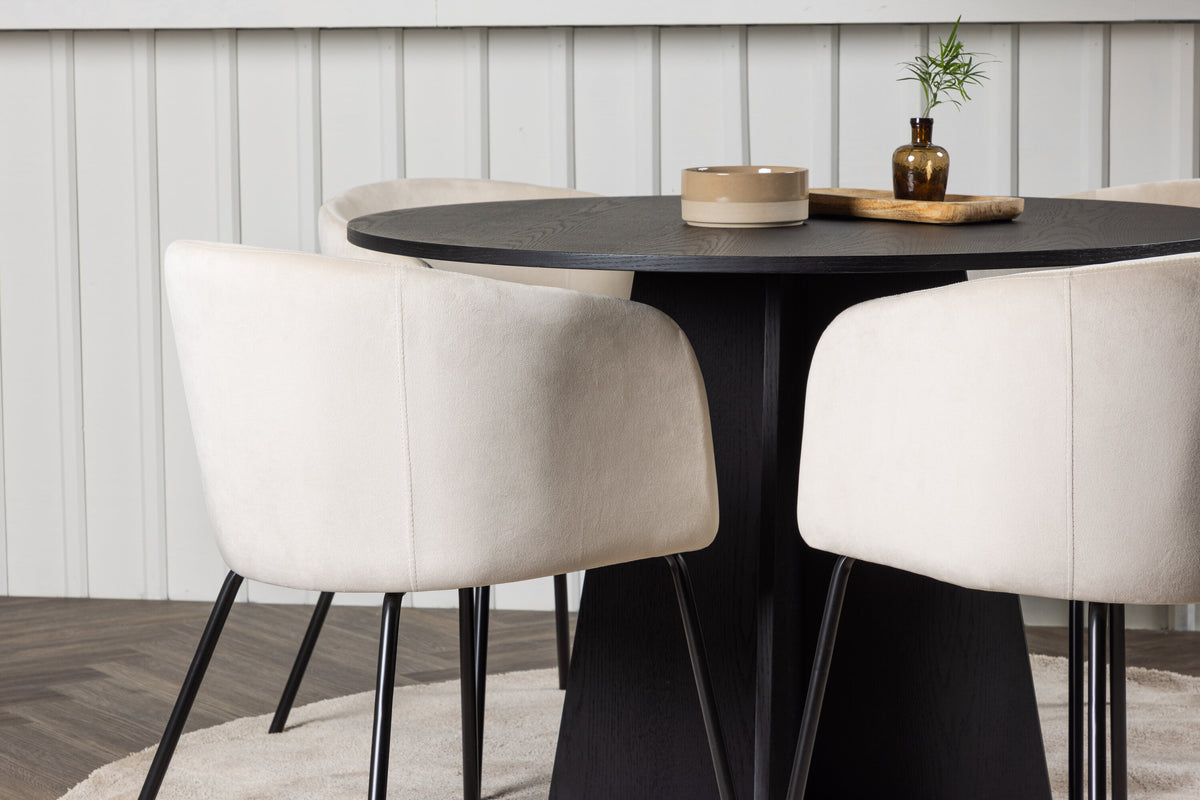 Bootcut Matbord med Berit Stolarna – Bord: ⌀110 Stol: 55x78x55