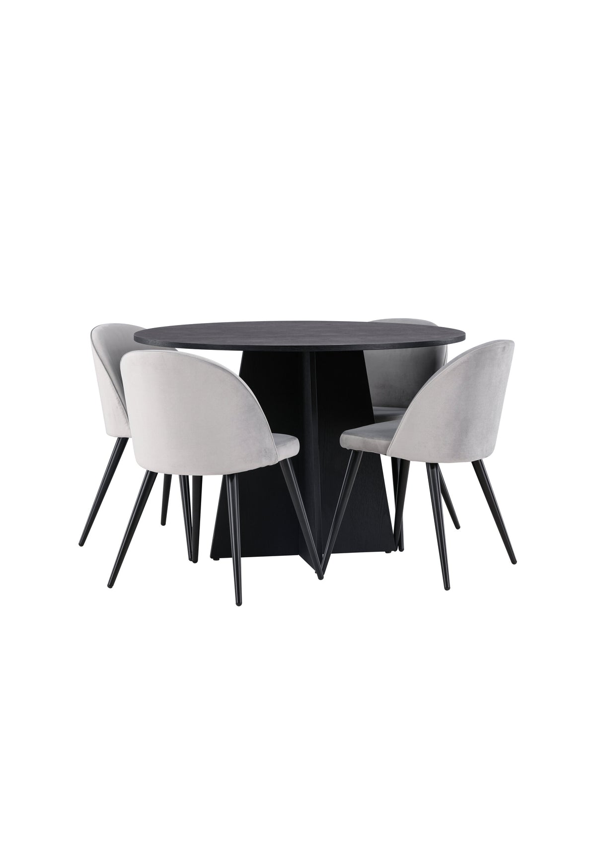 Bootcut Matbord med Velvet Stolarna – Bord: ⌀110 Stol: 57x76,5x50