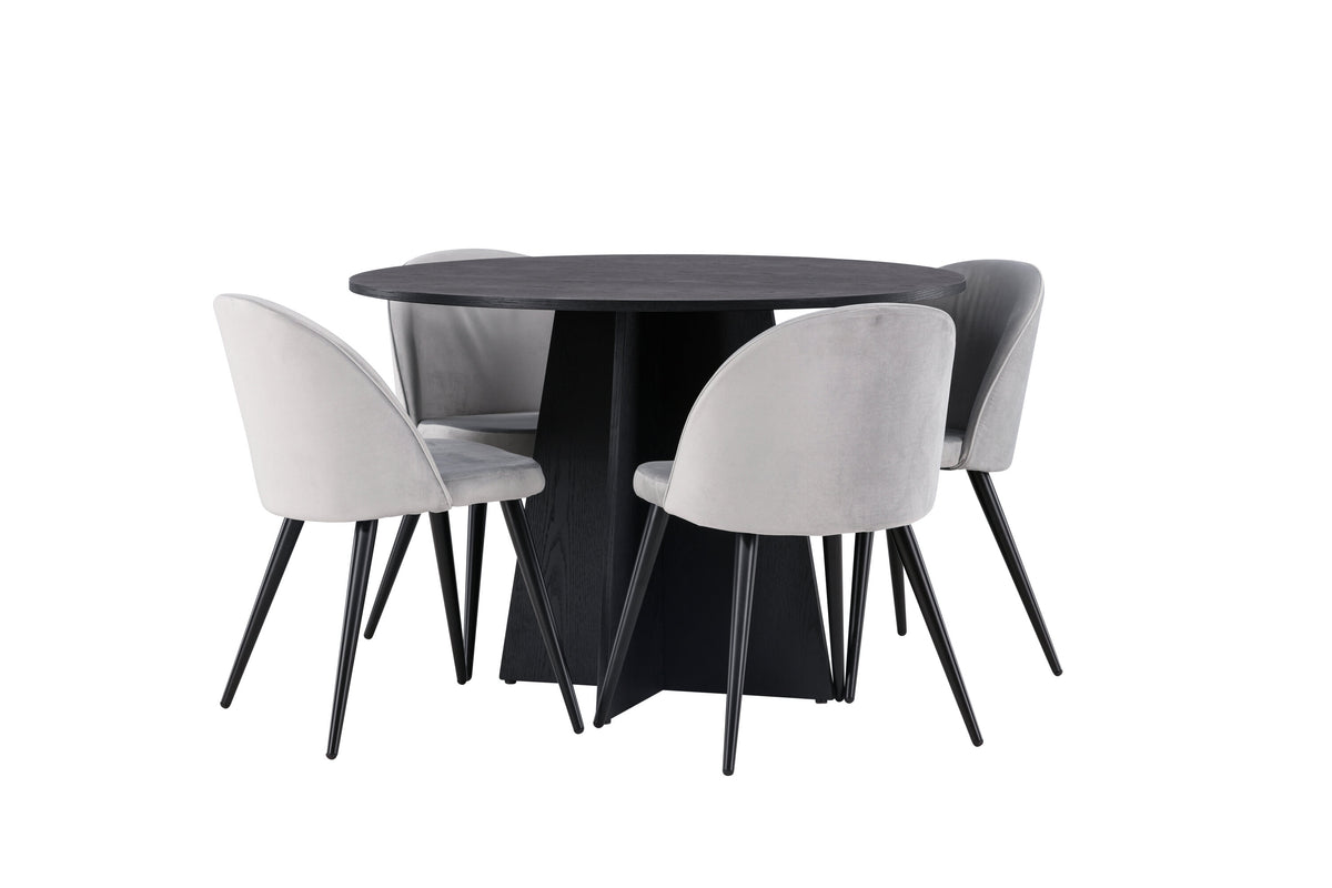 Bootcut Matbord med Velvet Stolarna – Bord: ⌀110 Stol: 57x76,5x50