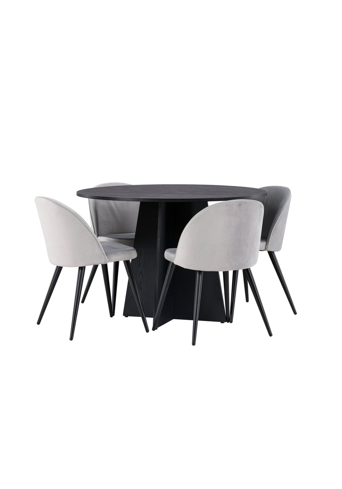 Bootcut Matbord med Velvet Stolarna – Bord: ⌀110 Stol: 57x76,5x50