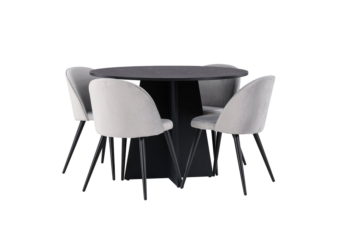 Bootcut Matbord med Velvet Stolarna – Bord: ⌀110 Stol: 57x76,5x50