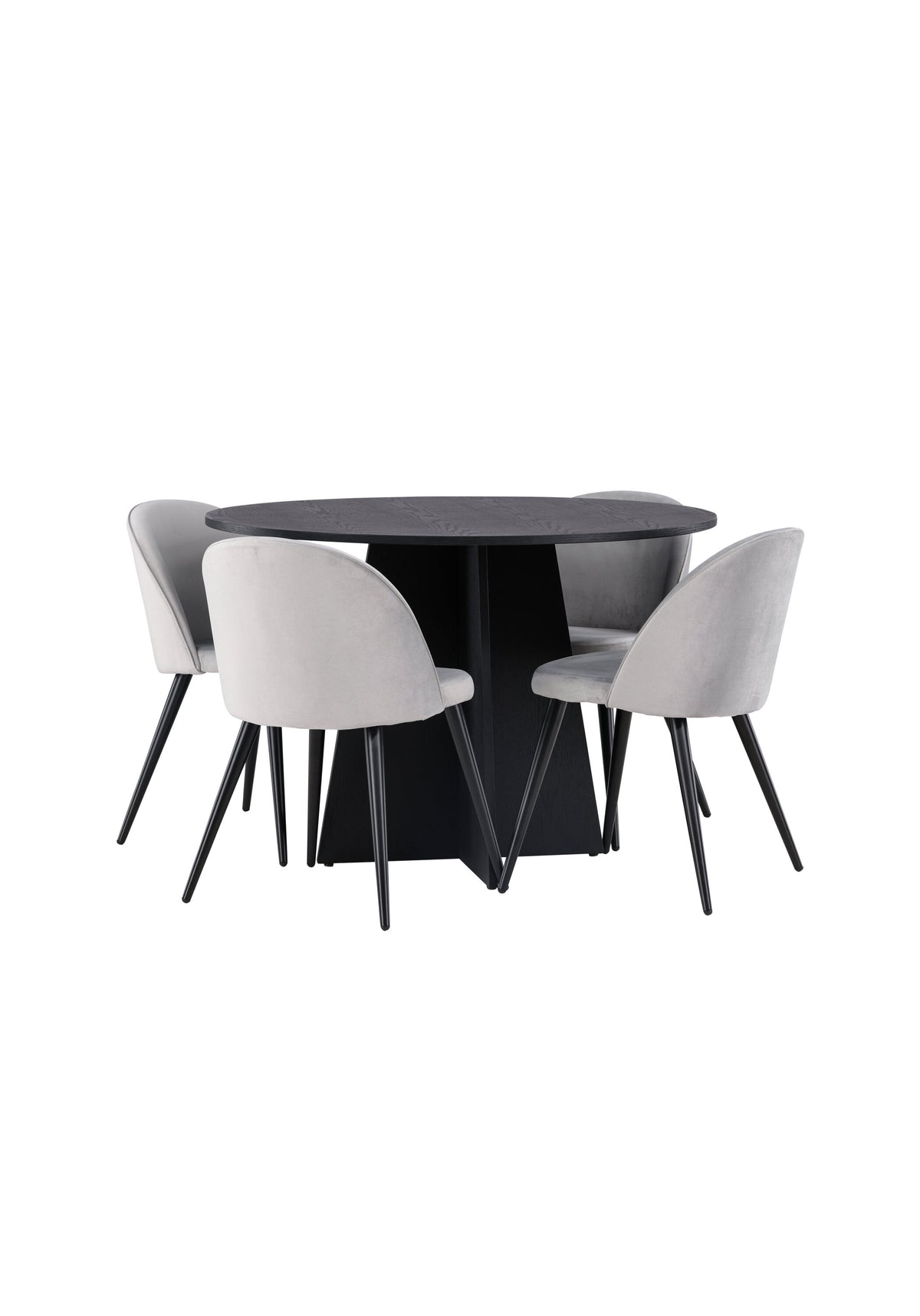 Bootcut Matbord med Velvet Stolarna – Bord: ⌀110 Stol: 57x76,5x50
