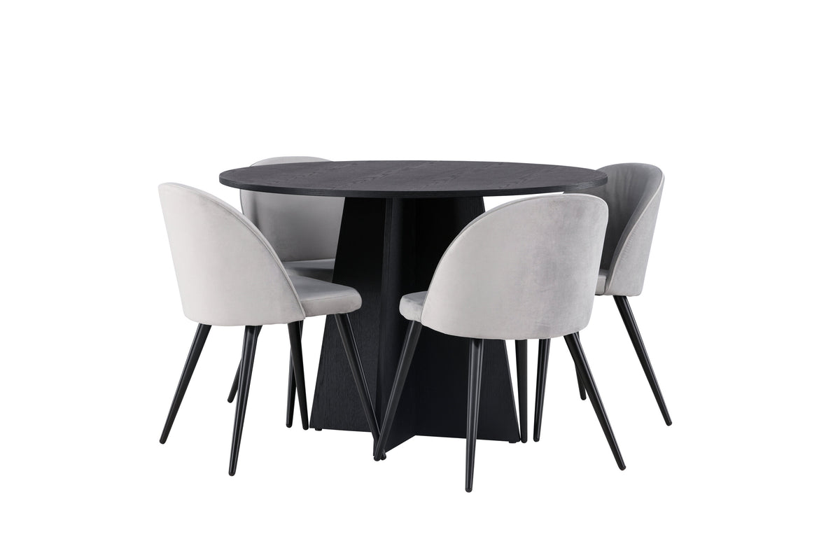 Bootcut Matbord med Velvet Stolarna – Bord: ⌀110 Stol: 57x76,5x50