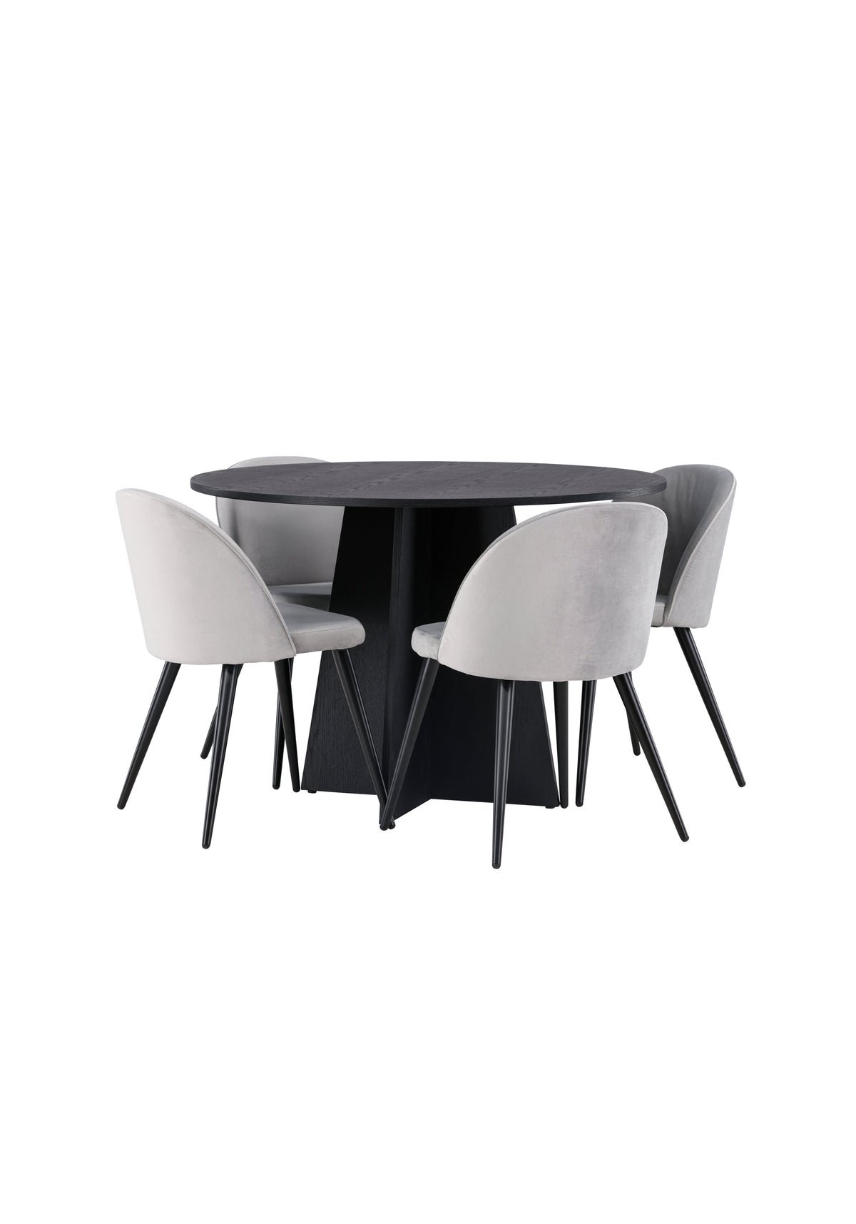 Bootcut Matbord med Velvet Stolarna – Bord: ⌀110 Stol: 57x76,5x50
