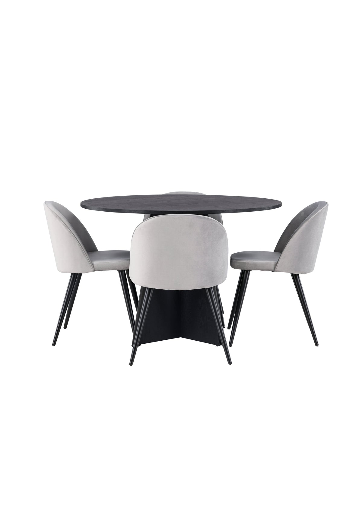 Bootcut Matbord med Velvet Stolarna – Bord: ⌀110 Stol: 57x76,5x50