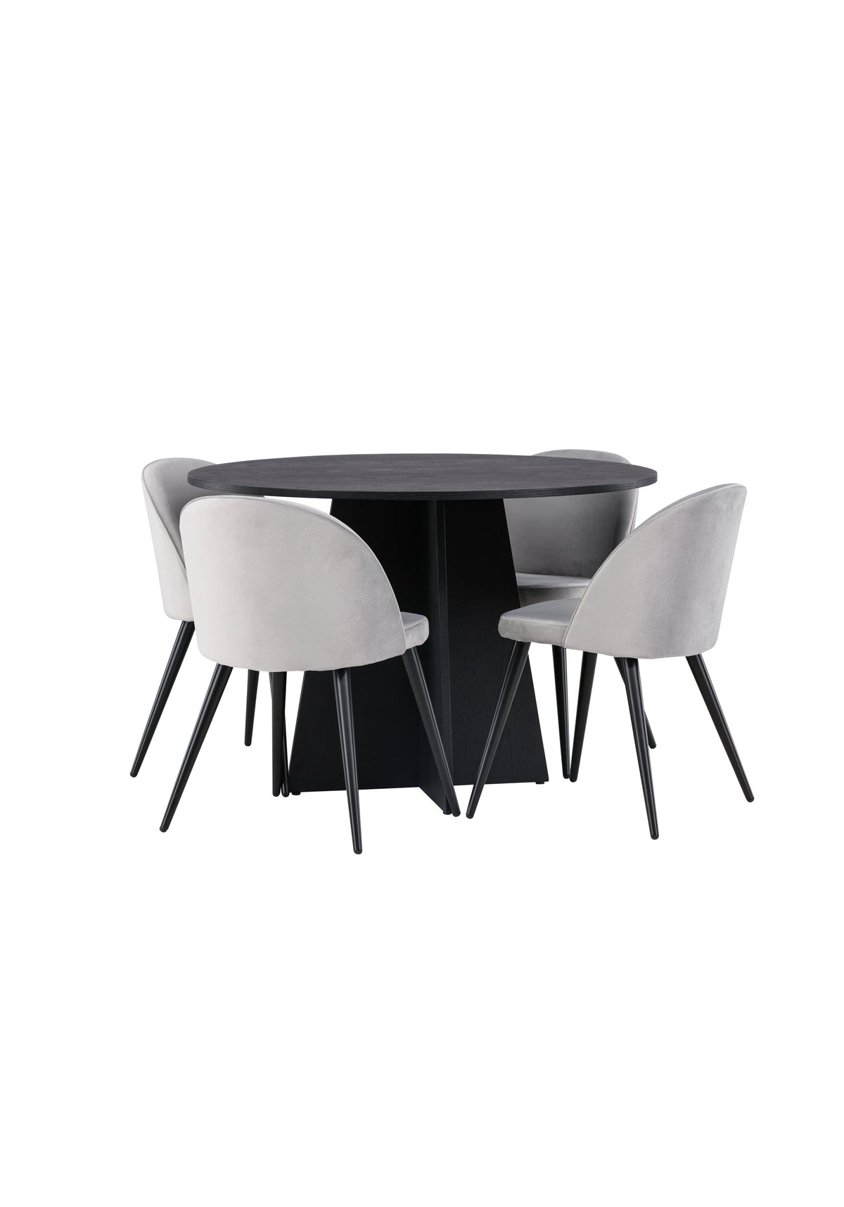 Bootcut Matbord med Velvet Stolarna – Bord: ⌀110 Stol: 57x76,5x50
