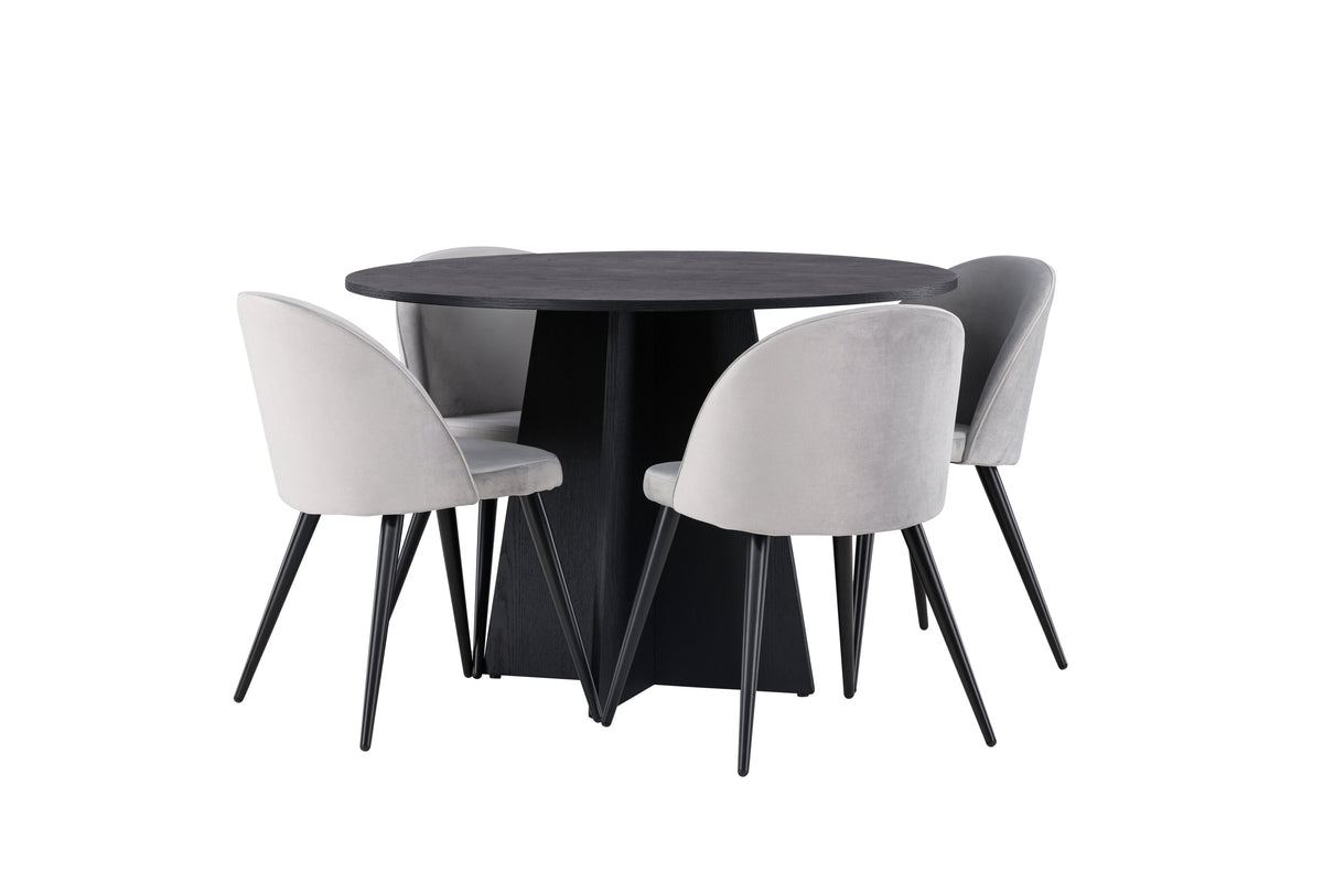 Bootcut Matbord med Velvet Stolarna – Bord: ⌀110 Stol: 57x76,5x50