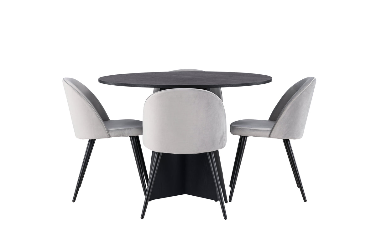 Bootcut Matbord med Velvet Stolarna – Bord: ⌀110 Stol: 57x76,5x50