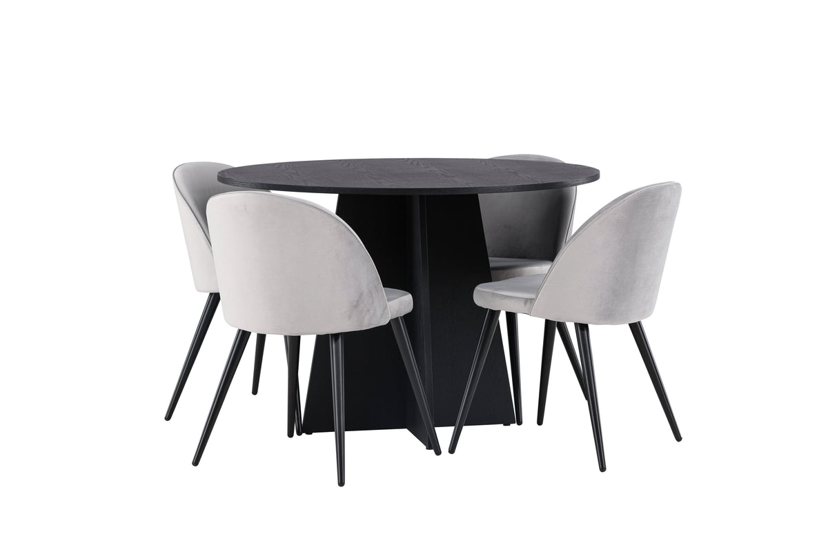 Bootcut Matbord med Velvet Stolarna – Bord: ⌀110 Stol: 57x76,5x50