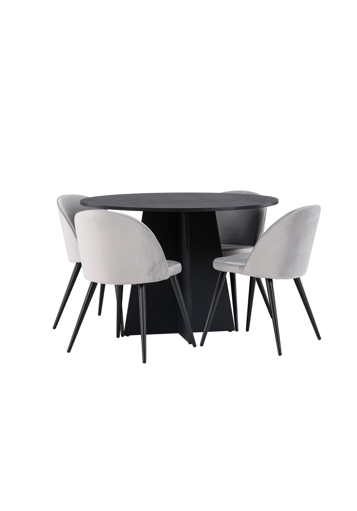 Bootcut Matbord med Velvet Stolarna – Bord: ⌀110 Stol: 57x76,5x50