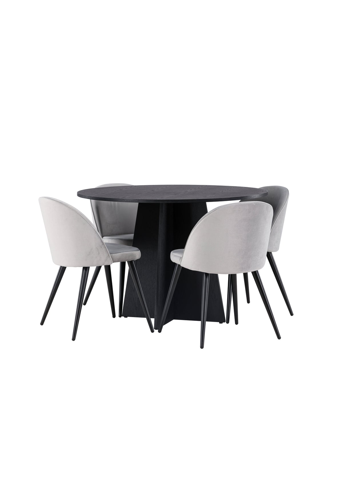 Bootcut Matbord med Velvet Stolarna – Bord: ⌀110 Stol: 57x76,5x50